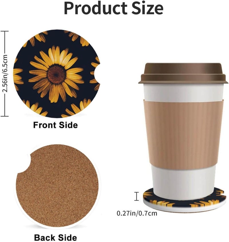 GACCAP Car Coasters for Cup Holders, 2 Pack Absorbent Ceramics Anti Slip Universal 2.56 Inch Car Cup Coaster for Women Men, Car Interior Accessories - Sunflowers Flowers Floral - Image 3